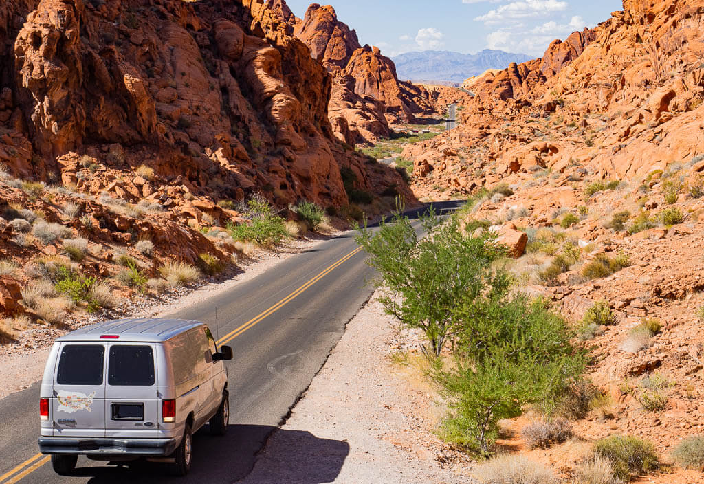 Our van driving the windy roads in Valley of Fire State Park