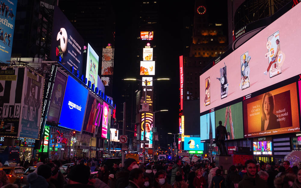 Times Square with all the colourful screens is one of the best late night activities NYC
