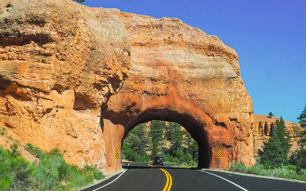 Tunnel Zion-Mount Carmel Highway on drive from Zion to Bryce Canyon