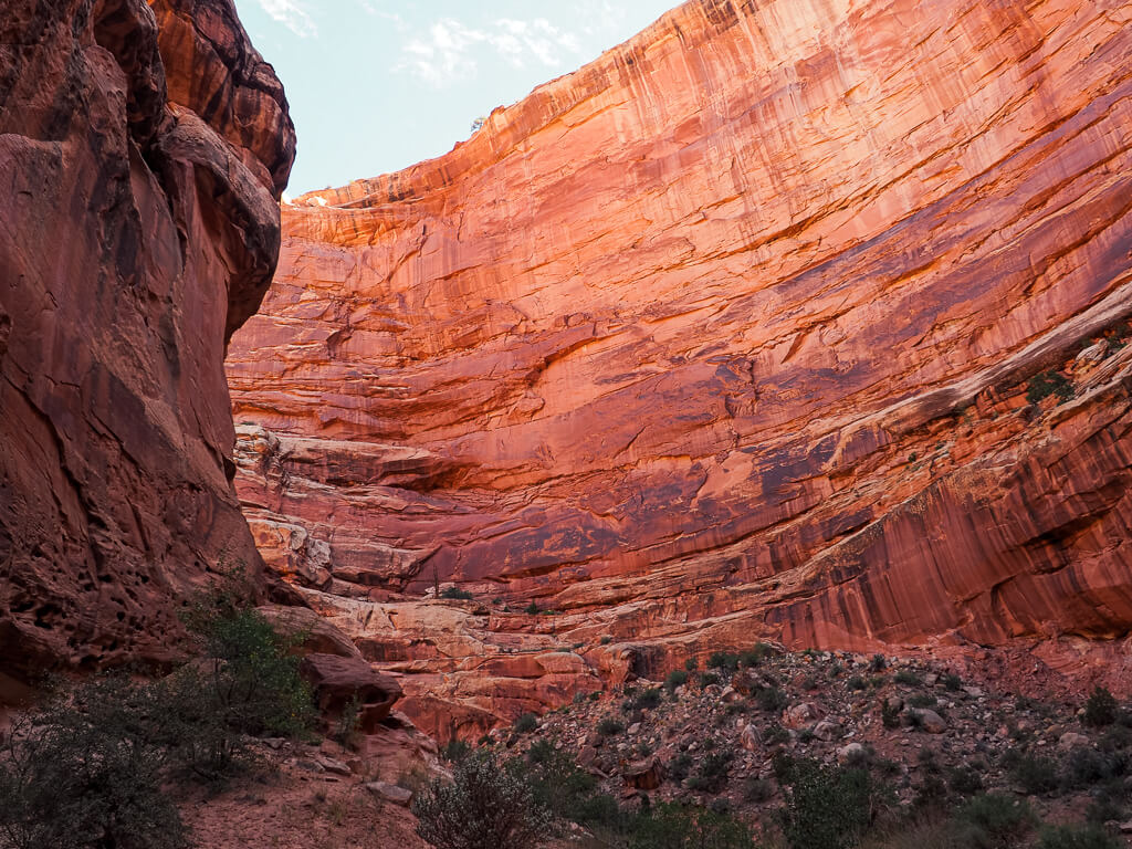 Surrounded by high canyon walls