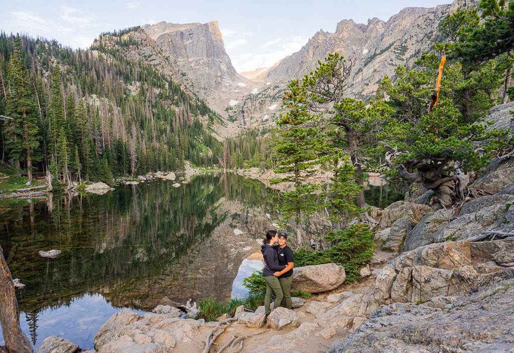 Us standing in front of Dream Lake in Rocky Mountains National Park