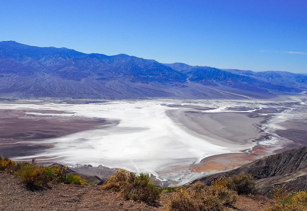 Looking at the salt flats from above in Death Valley one of the west coast national parks.