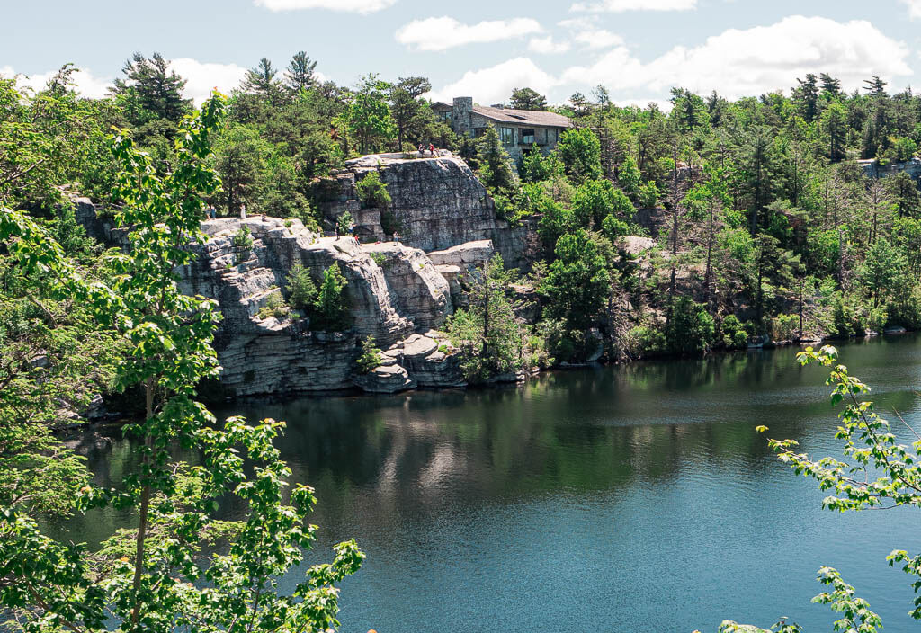 Massive cliffs and ledges on one of Minnewaska State Park trails Lake Minnewaska