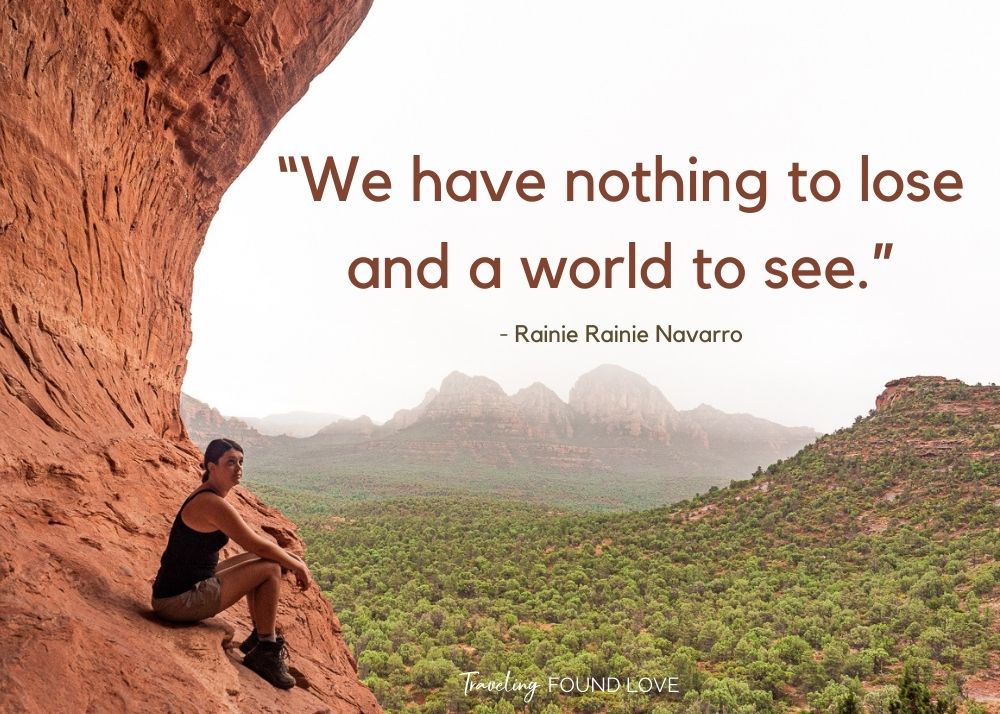 Dana sitting on the edge of Birthing Cave Sedona overlooking the beautiful landscape