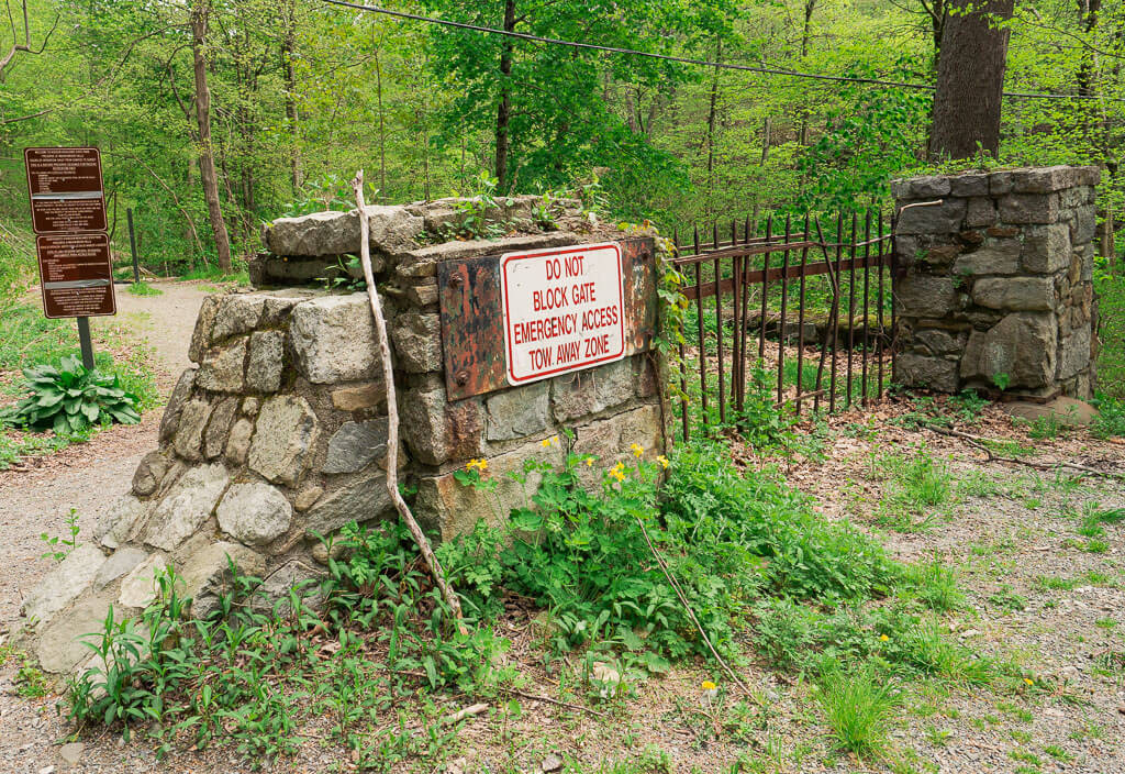 Entrance gate to enter the Hudson Highlands State Park Preserve Indian Brook Falls