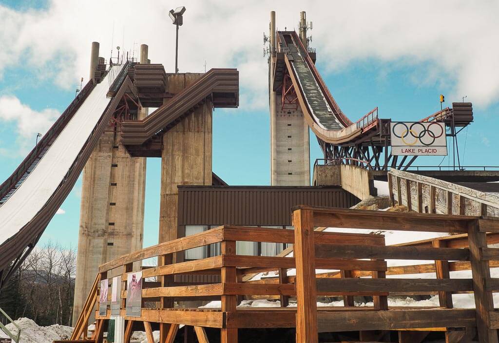 Ski jumps in winter in Lake Placid