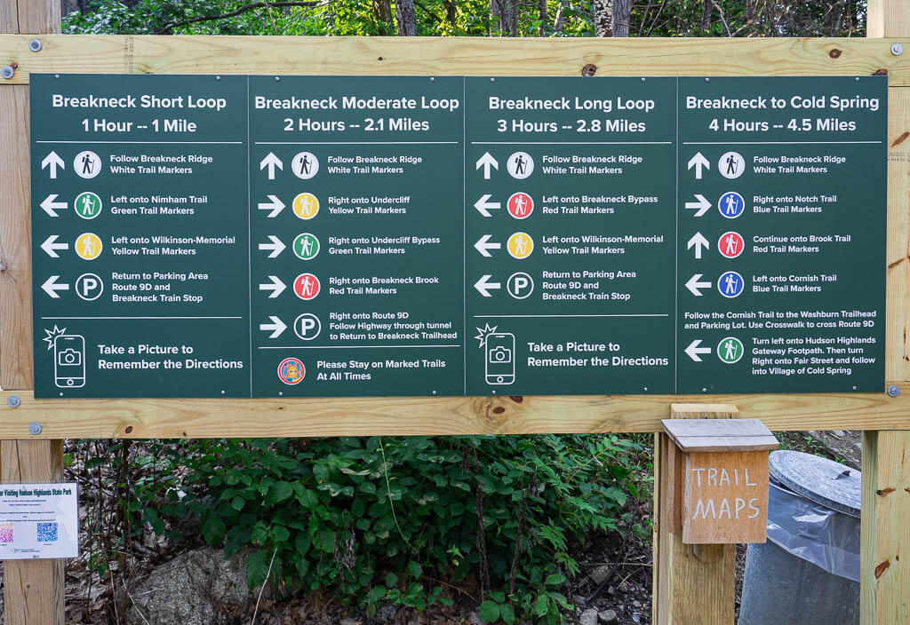 Sign for hiking Breakneck Ridge at the trailhead