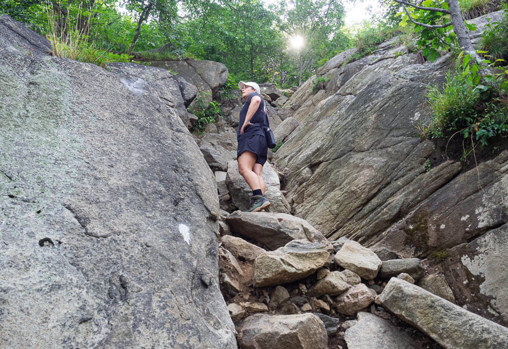 Rachel is making her way up on the rock scrambling section