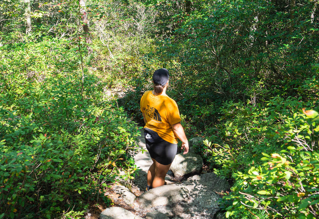 Rachel hiking down to Lake Minnewaska