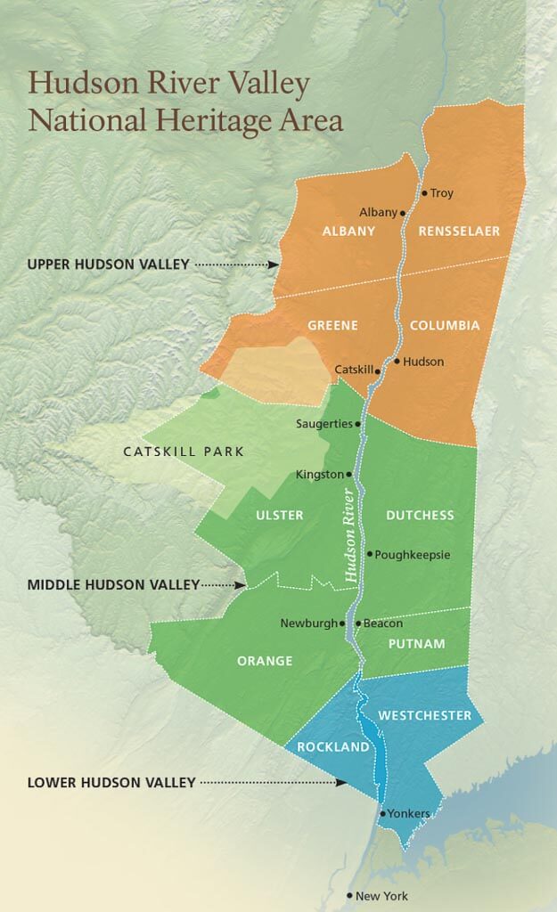Map of the different regions in the Hudson Valley region