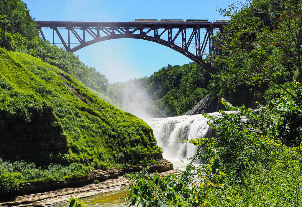 Upper Falls in Letchworth State Park with the bridge in the background