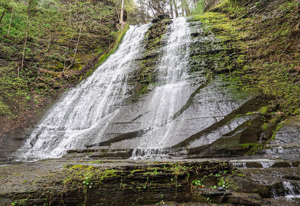 Lick Brook Falls dropping down the lush cliffs