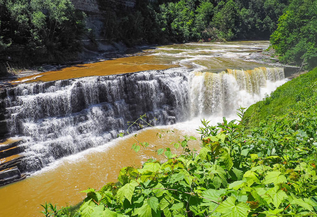 Lower Falls dropping down in Letchworth State Park