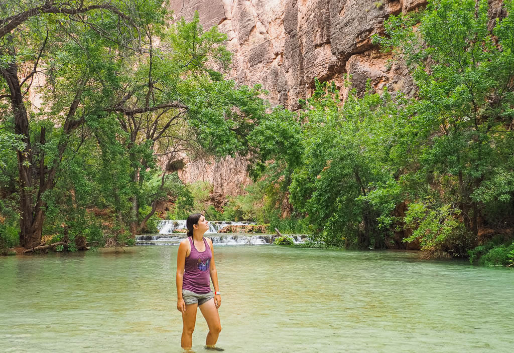 Dana standing in the Havasu creek admiring the landscape