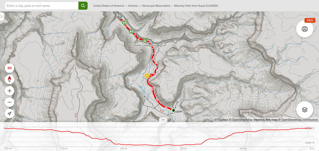 Trail Map Mooney Falls Arizona