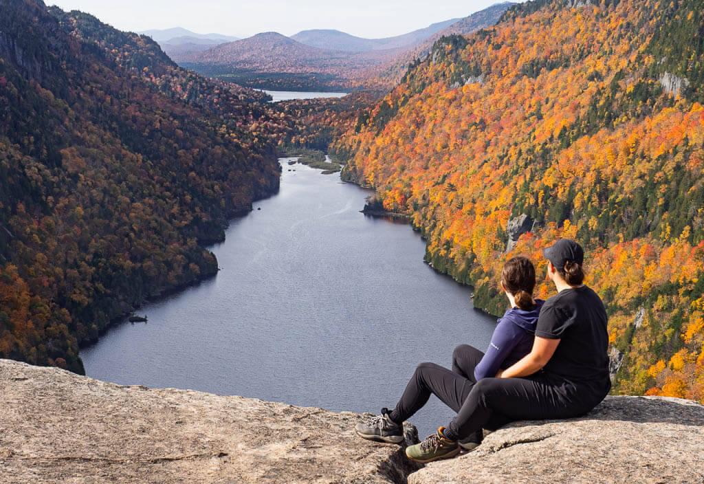 Us sitting at the Indian Head viewpoint overlooking Lower Ausable Lake
