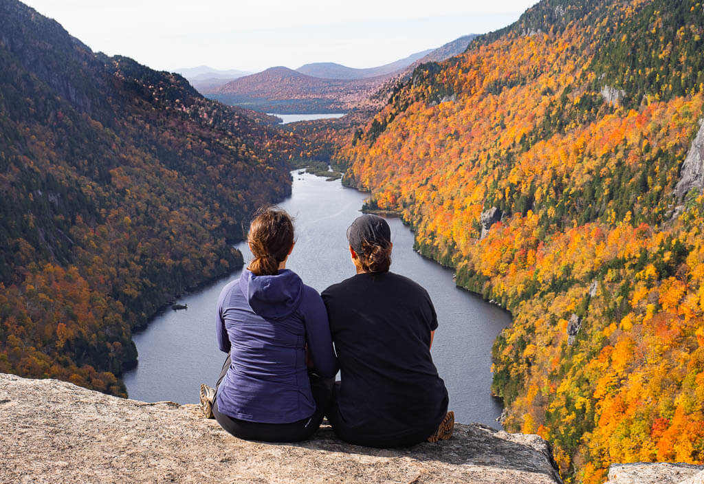 Us sitting at the Indian Head viewpoint overlooking Lower Ausable Lake