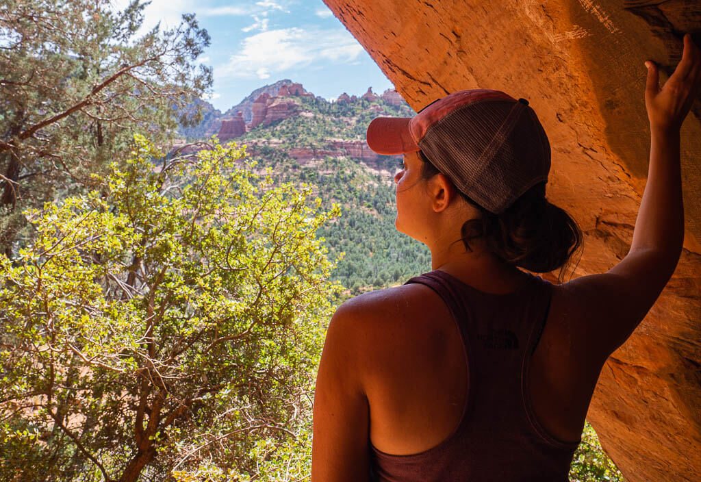 Dana looking outside of the Soldiers Pass Cave