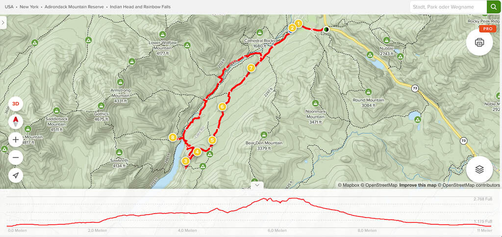 Indian Head Trail and Rainbow Falls New York Map Alltrails