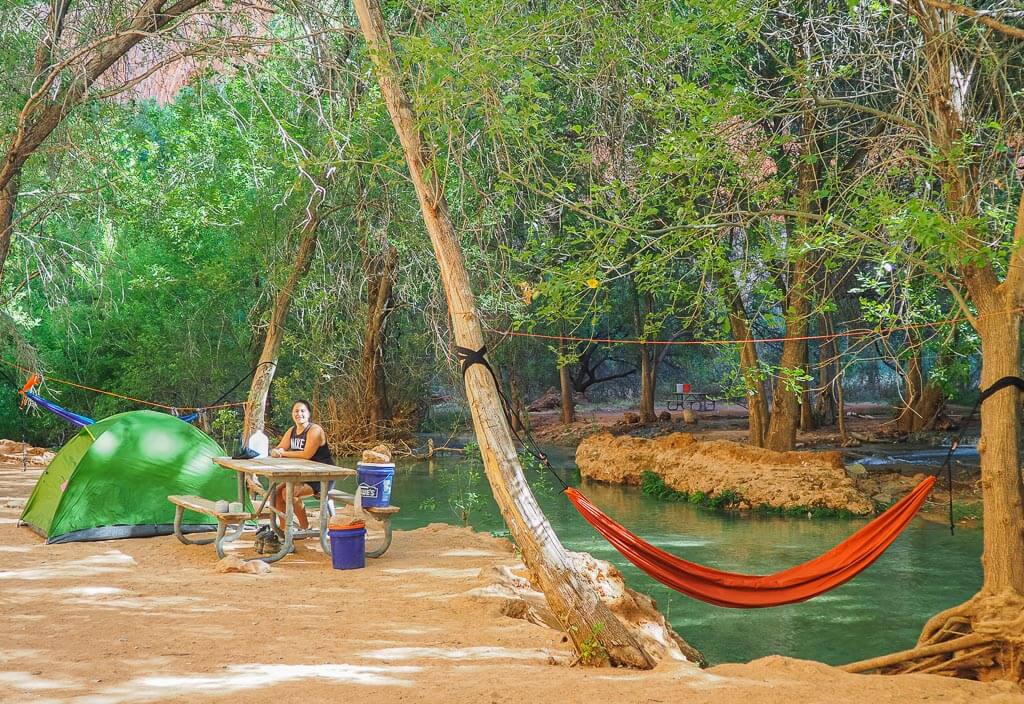 Rachel sitting on the Havasupai Falls campground