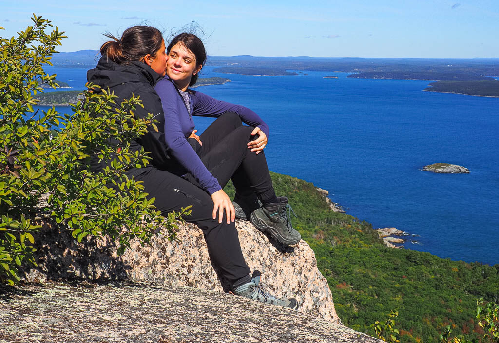 Rachel and I sitting on Top of Precipice Trail Acadia National Park