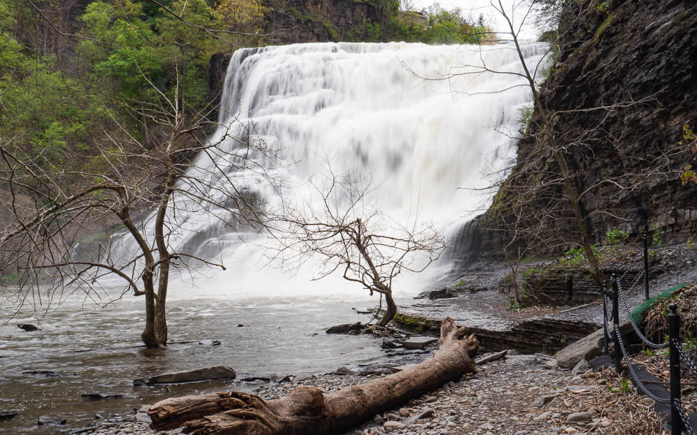 Ithaca Falls is rushing down