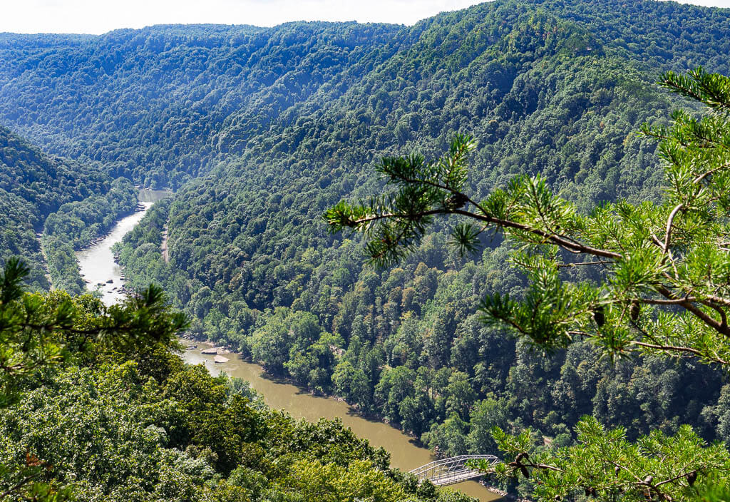 The new river running in between lush hills