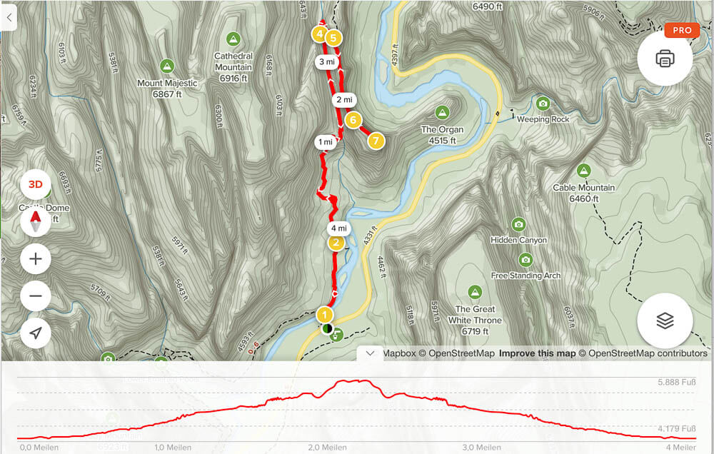 Trail Map of Angels Landing in Zion National Park 