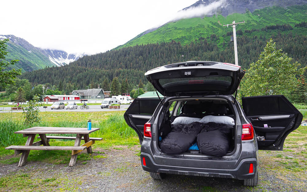 Our car set up to camp in in Alaska