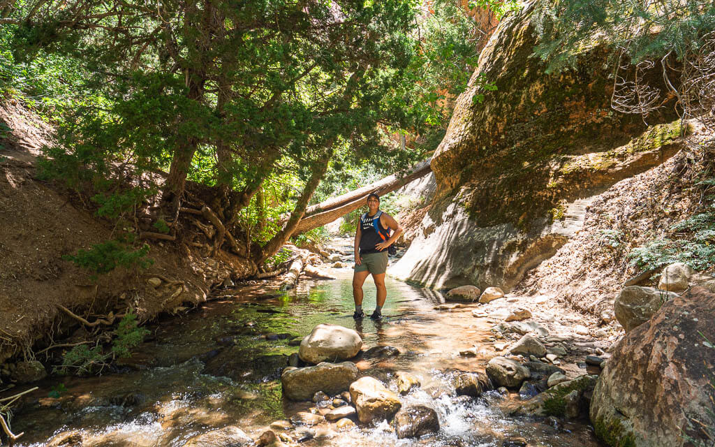 Rachel crossing the Kanarra Falls creek