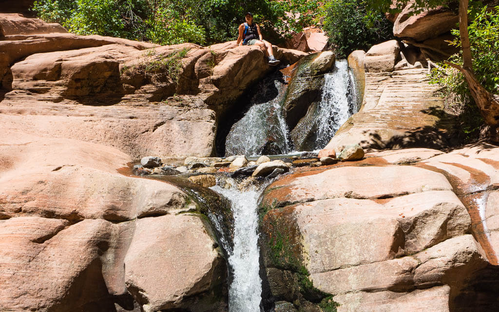 One of the waterfalls dropping down on the Kanarra Falls trail