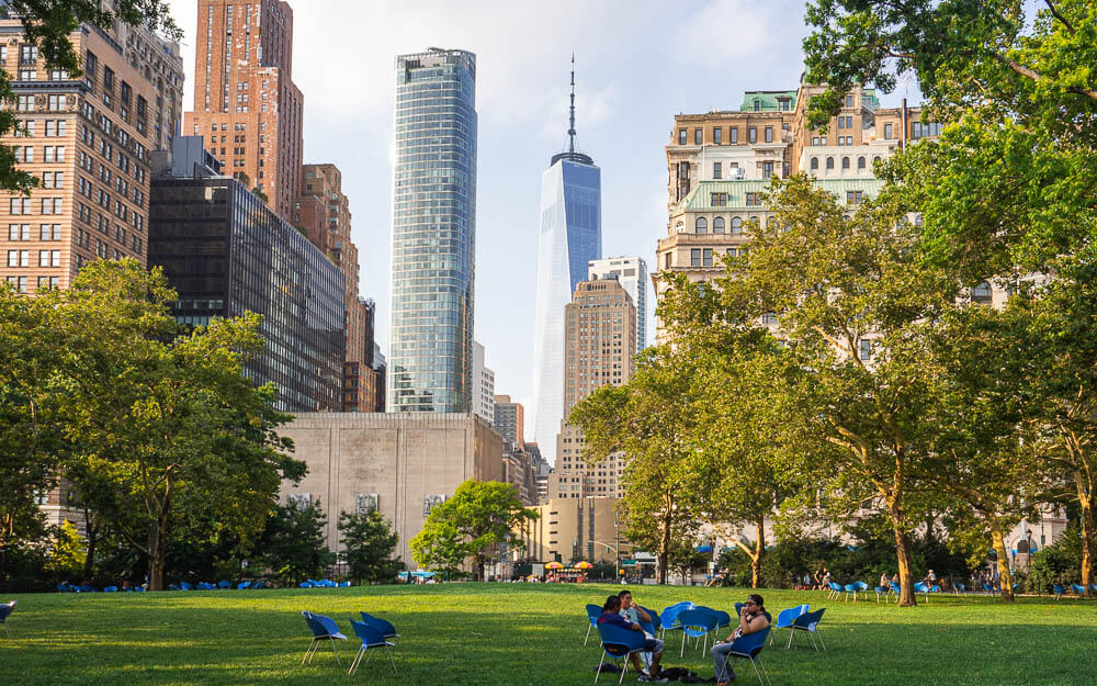 Green space in Battery Park, one of the must visit places in Manhattan