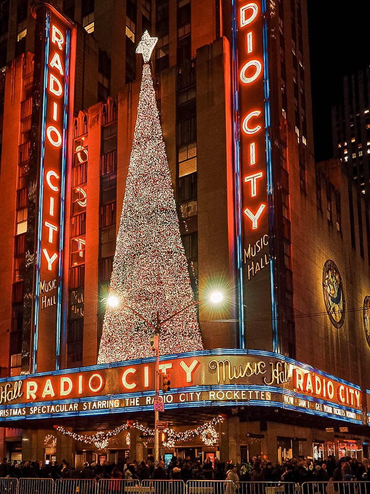 Radio City Music Hall from the outside with Christmas decoration
