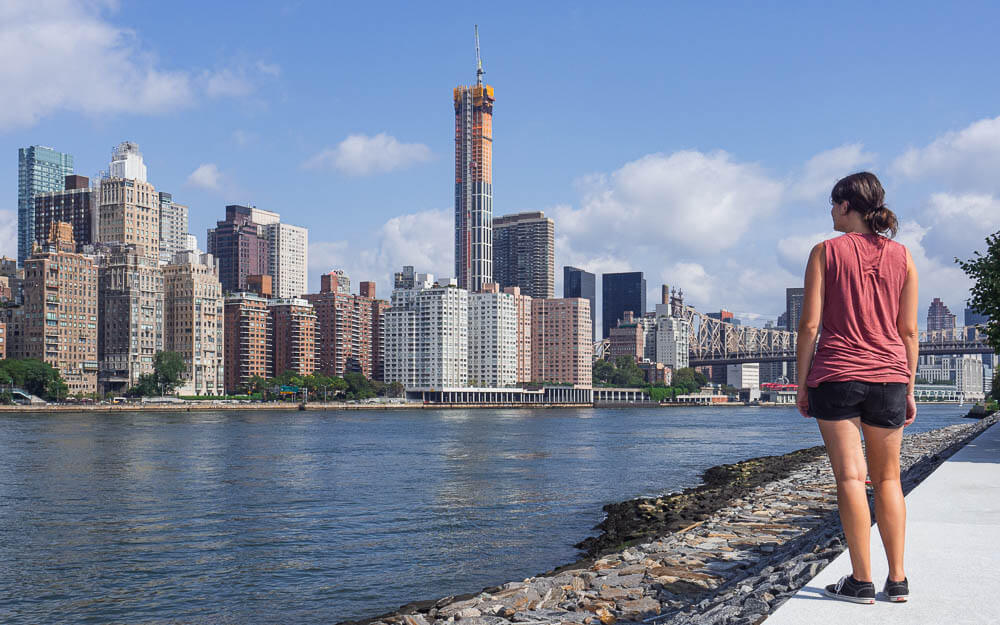 Dana overlooking the skyline of Manhattan from Roosevelt Island