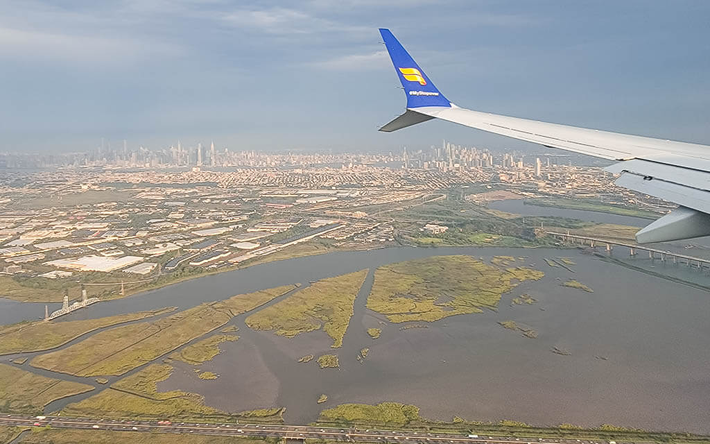 Aerial views of NYC from an airplane