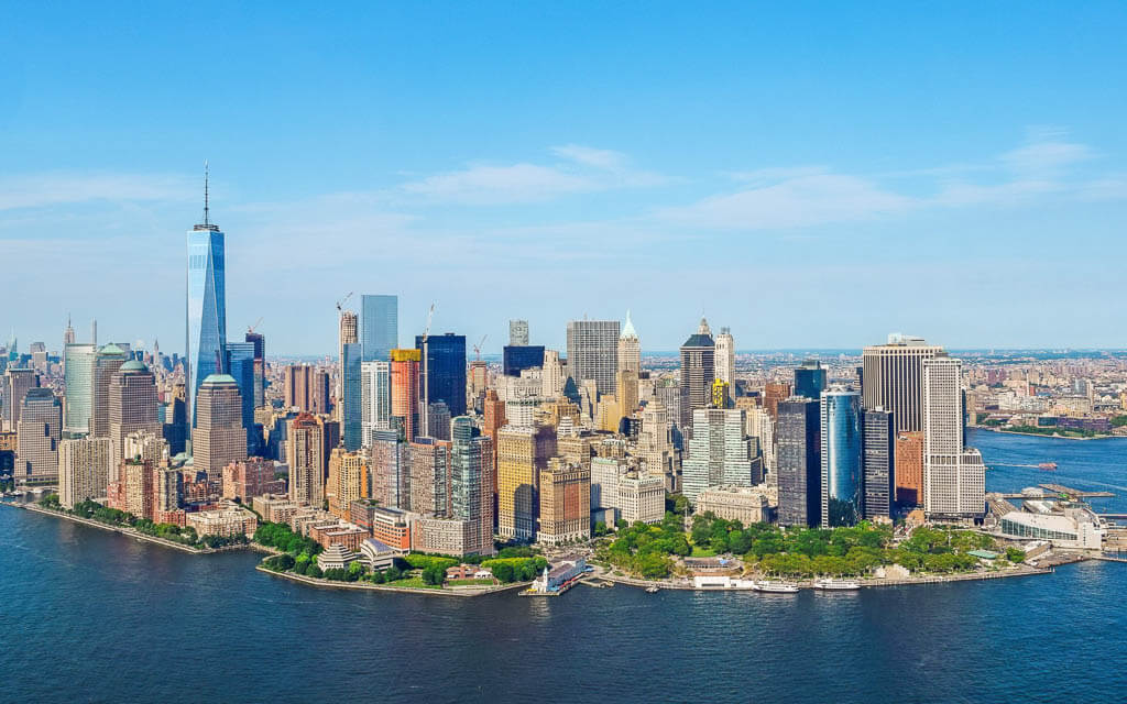 Aerial views of Manhattan from a helicopter