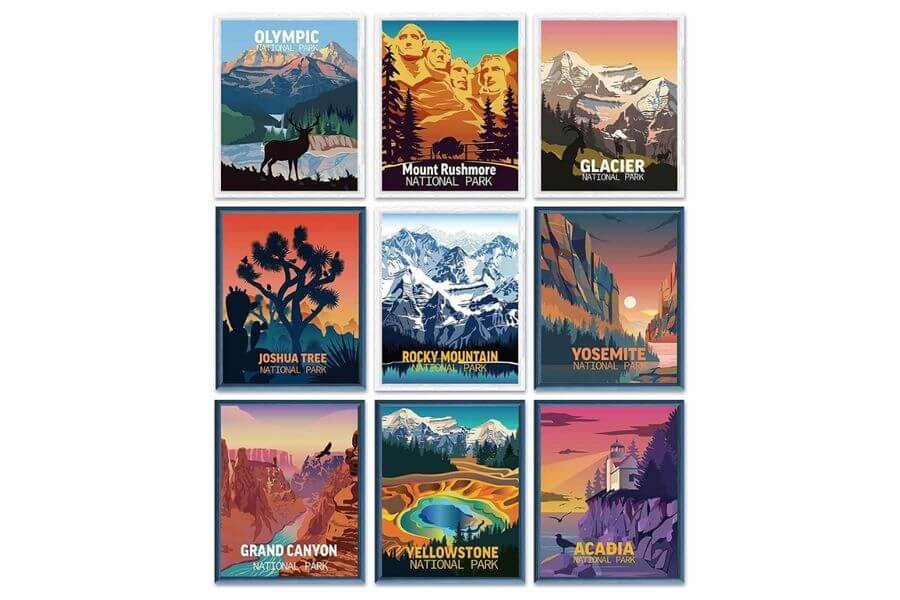 9 different National Park Posters