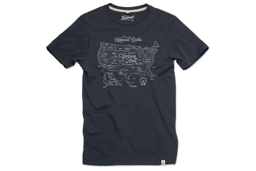 Black t-shirt with National Park Map on it