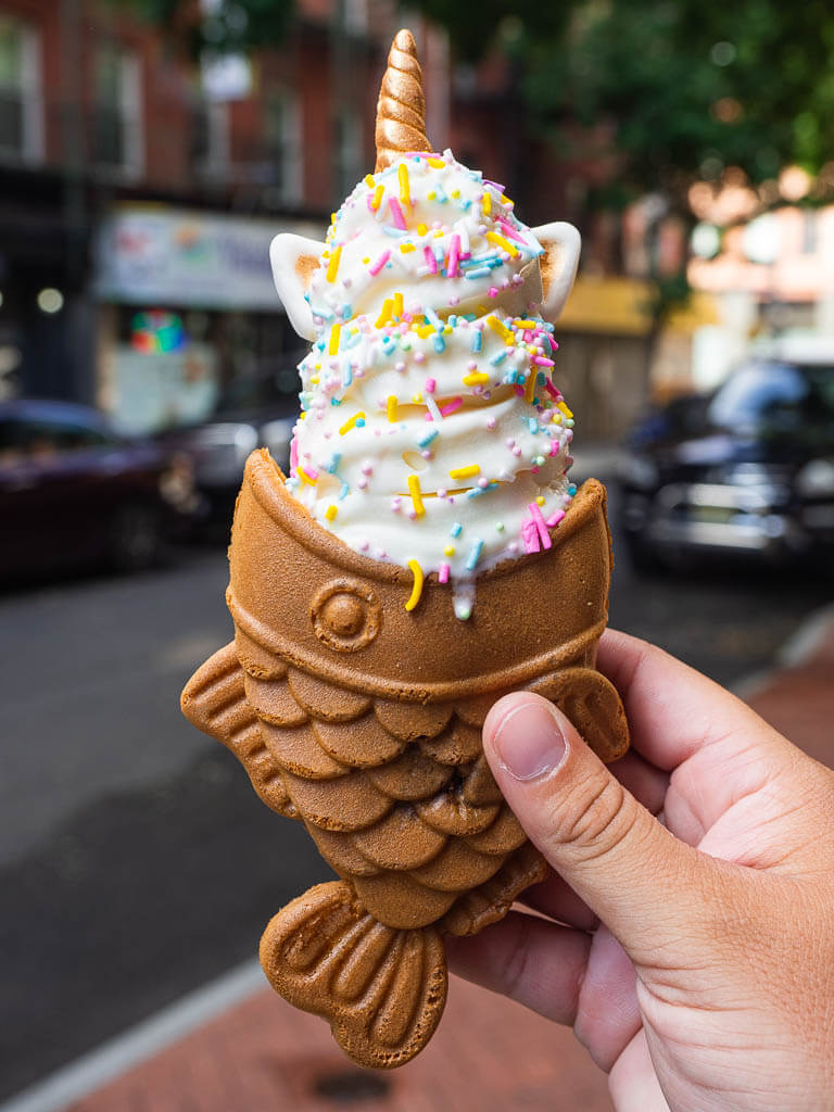 Soft ice cream in a fish cone