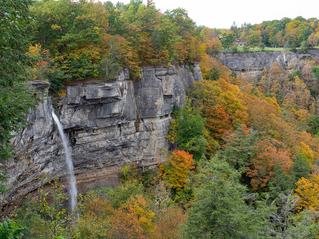 Minelot Falls from above during the fall foliage