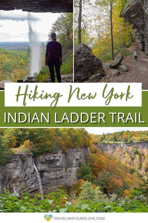 Top left: Dana behind Mminelot Falls, Top Right: Indian Ladder Trail, Bottom: Minelot Falls from above