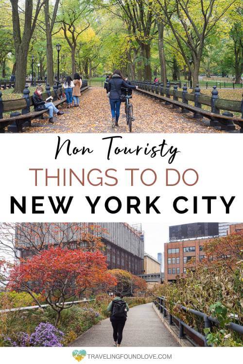 Top: Riding a bike in Central Park, Bottom: Walking the High Line