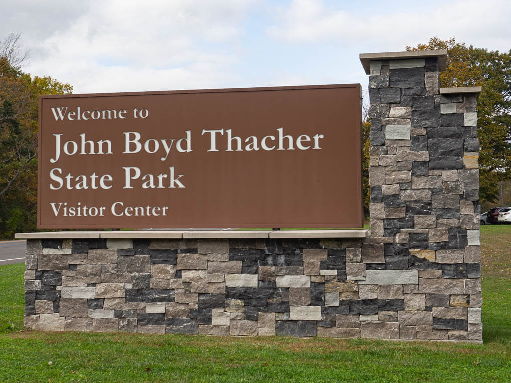 Welcome Sign John boyd Thacher State Park where the Indian Ladder Trail is located