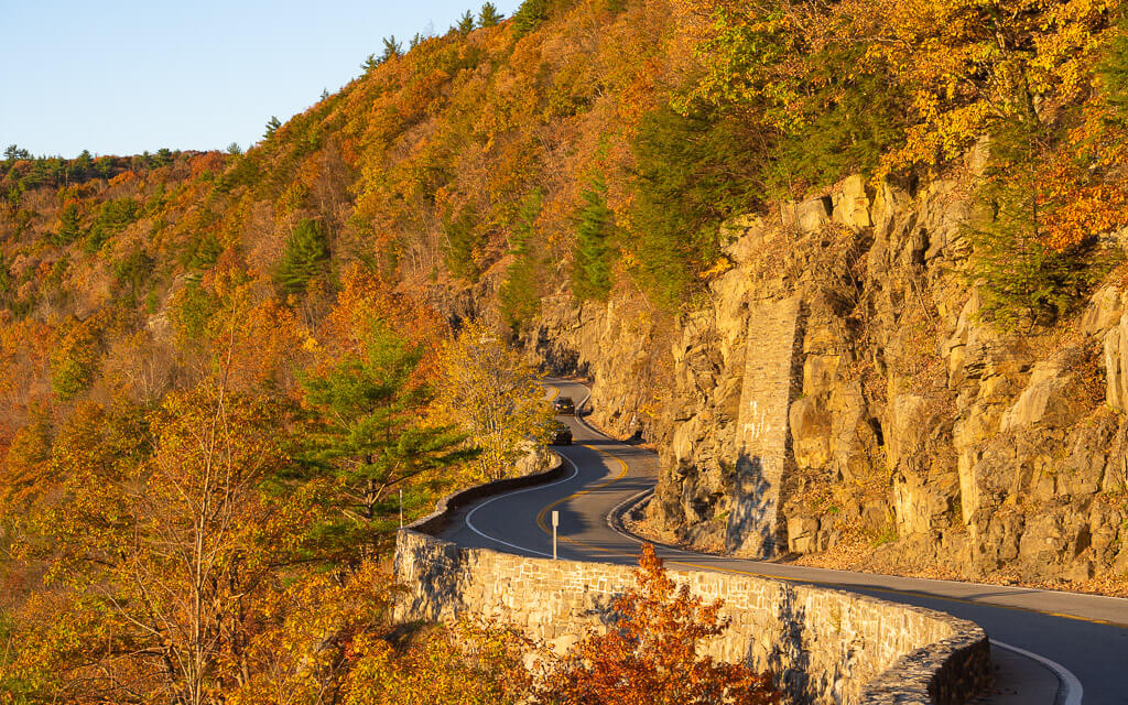 Colorful fall foliage along the Upper Delaware Scenic Byway