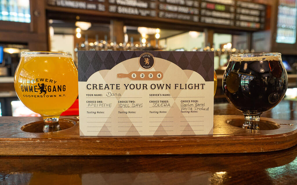 A flight of beers in a brewery