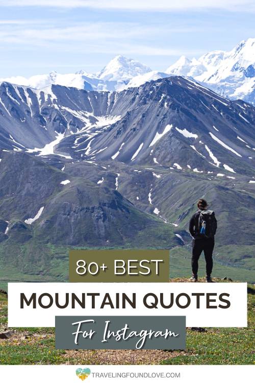 Rachel on top of a mountain with 80+ mountain quotes in the front