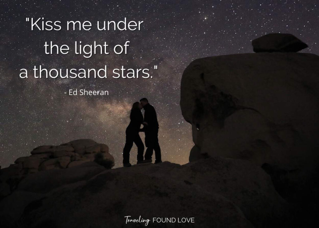 Love Quote about stars with kissing couple