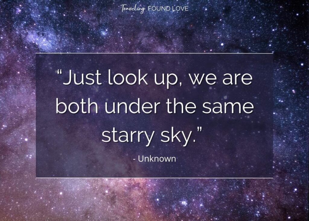 Starry night sky quote in front of purple night sky